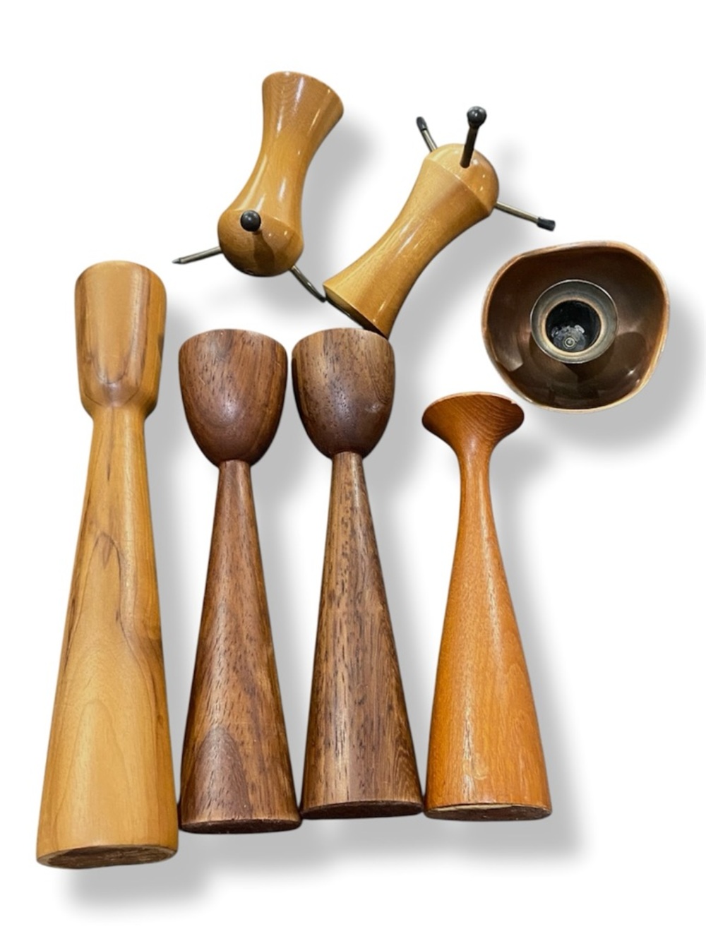 Bundle Vintage Mid Century MCM Atomic Wood Candlesticks Holders Danish Modern